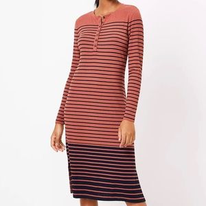 LOFT ✨NWTs✨ Striped Henley Midi Dress